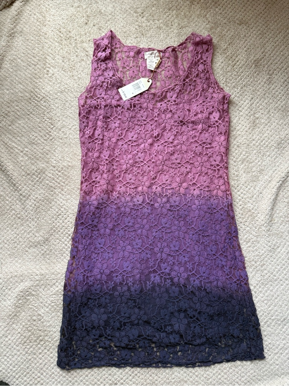 Sleeveless Ombre Lace Mini Dress in Pink to Purple - Brand Unspecified